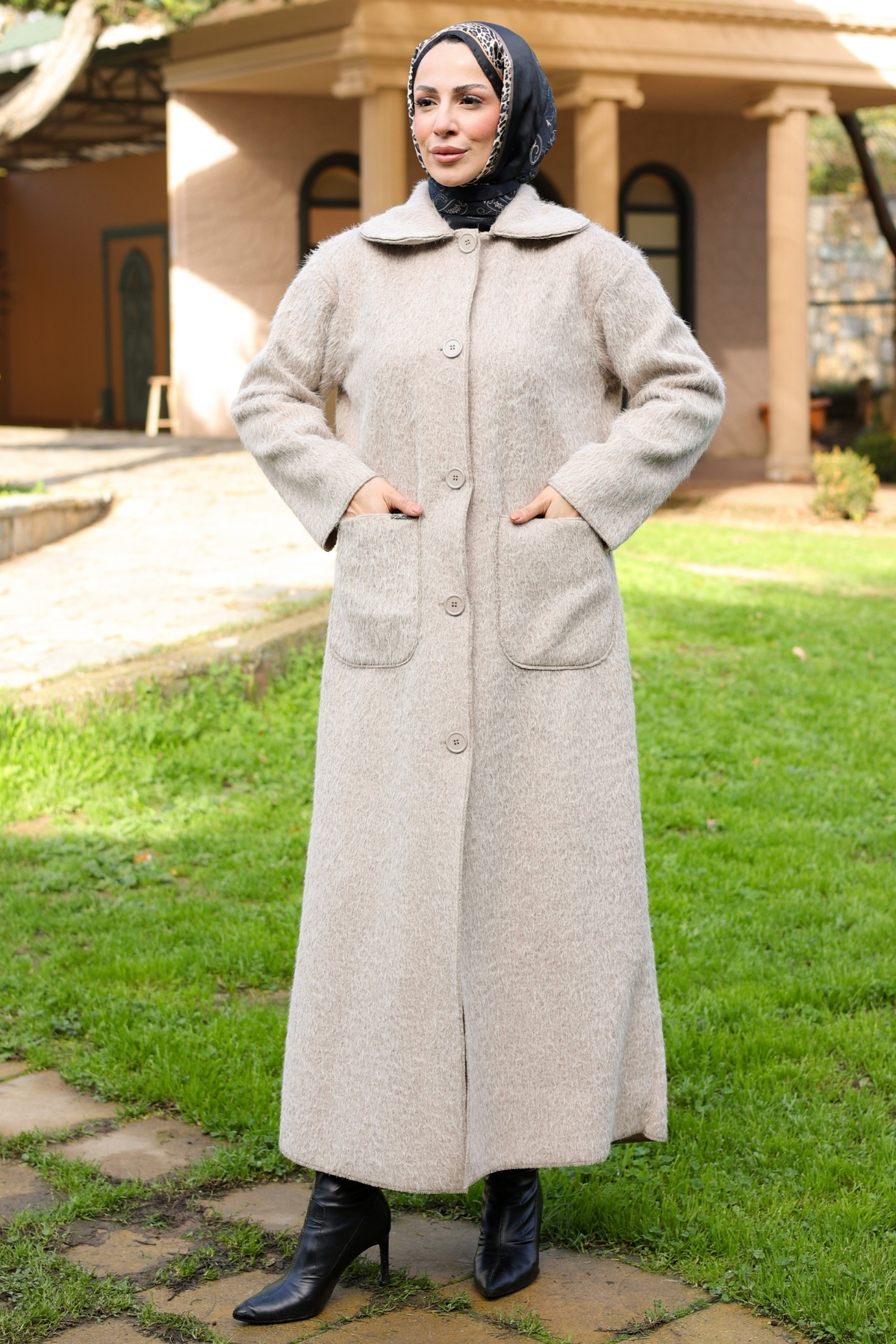 KADEEM  Mavera Fox Kumaş Uzun Tesettür Kaban – 7009 - Görsel 2