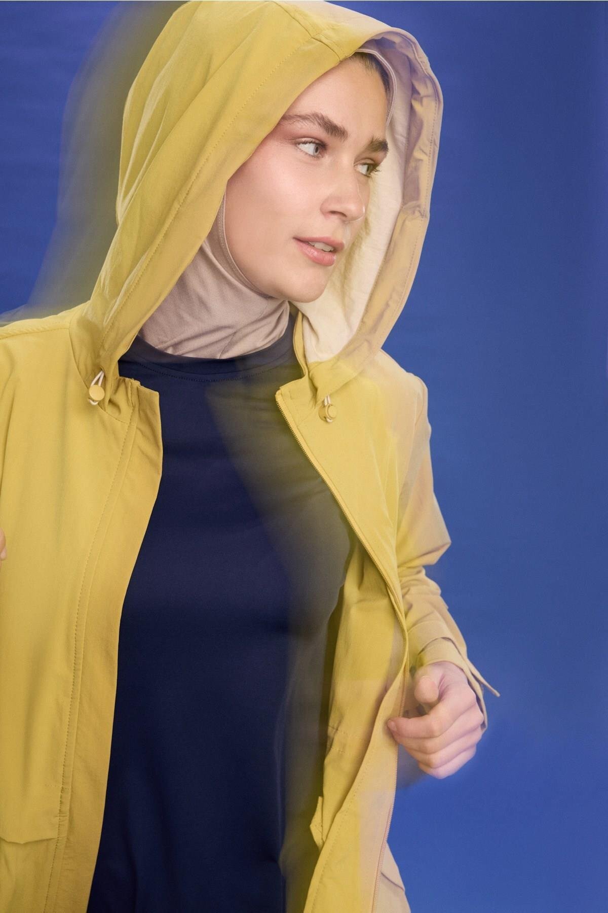Haşema  Active H-Per Fit Kapüşonlu Sarı Tesettür Yürüyüş Ceketi ACT-42 - Görsel 2