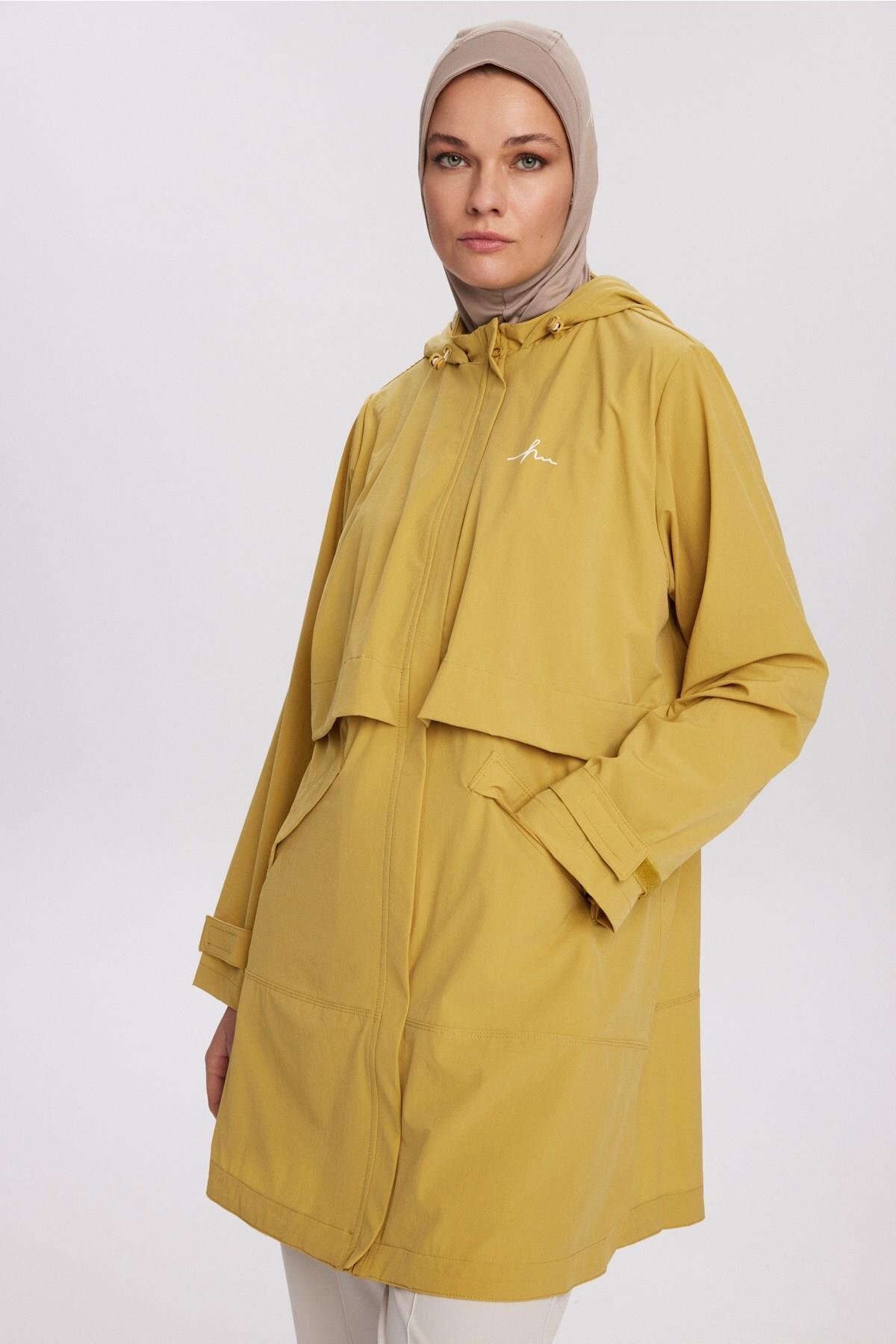Haşema  Active H-Per Fit Kapüşonlu Sarı Tesettür Yürüyüş Ceketi ACT-42 - Görsel 4
