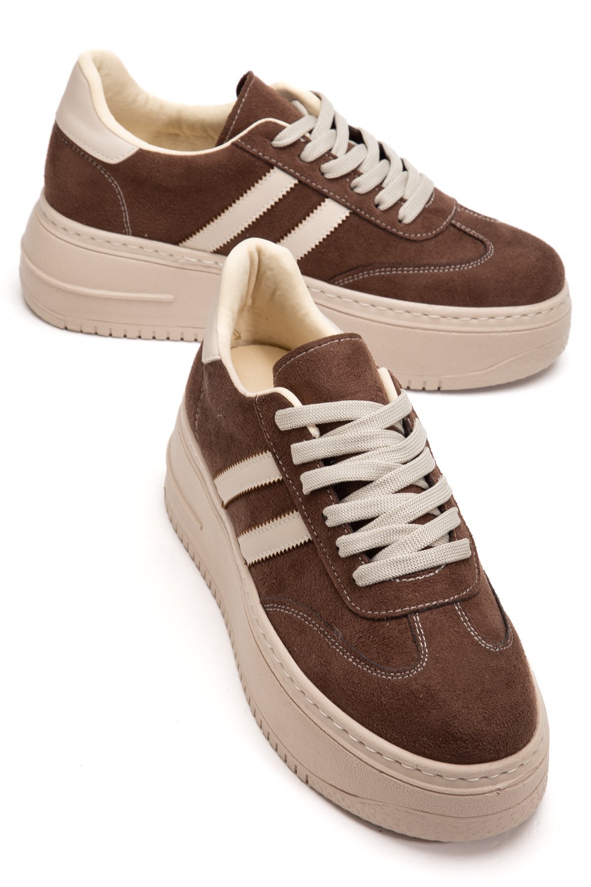 BAHRİNA  Kadın Kahverengi Süet Kalın Tabanlı Sneaker - Görsel 2