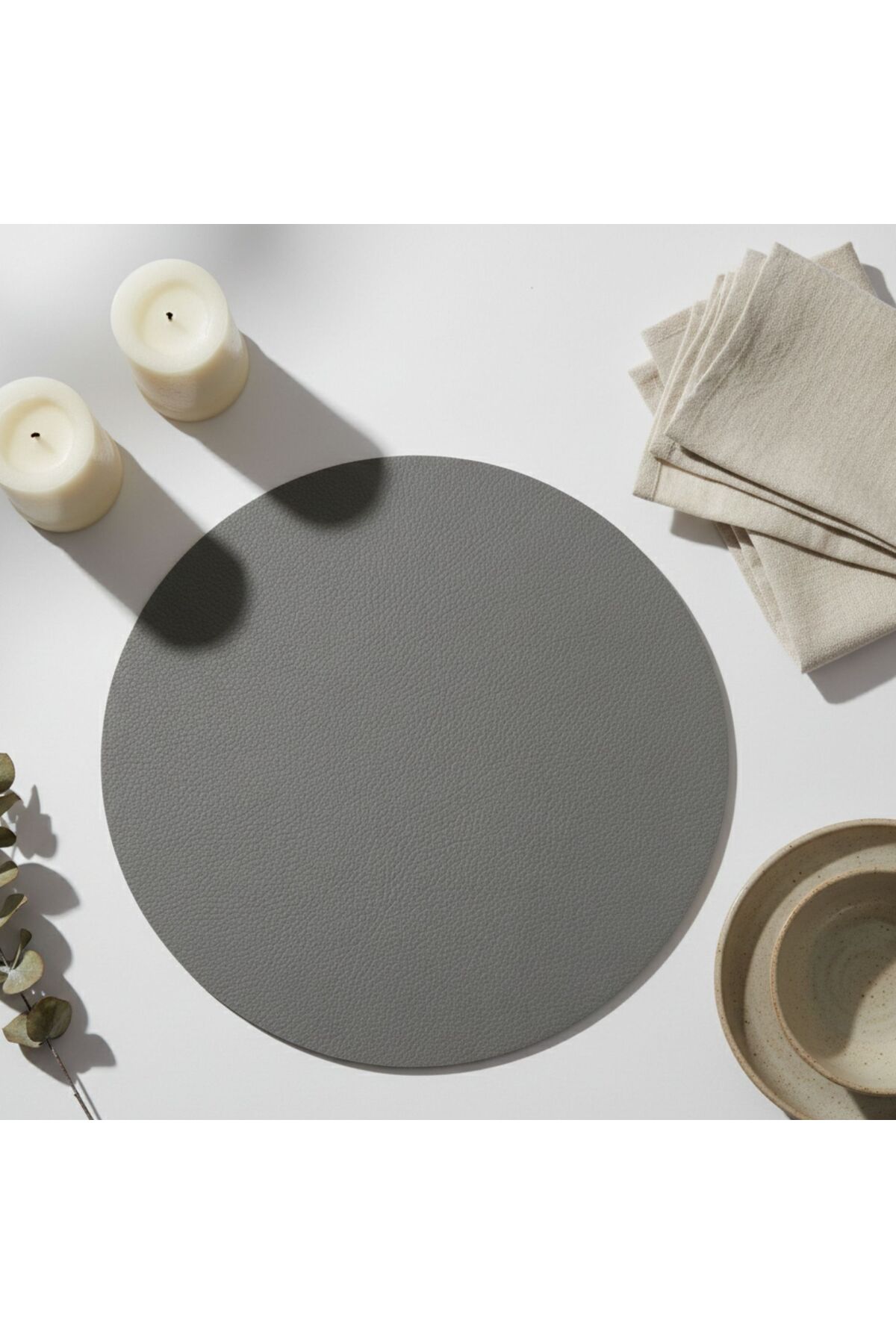 2 x Grey Leather American Service Underplates Round Grey 33x33-Easy to Wipe Down