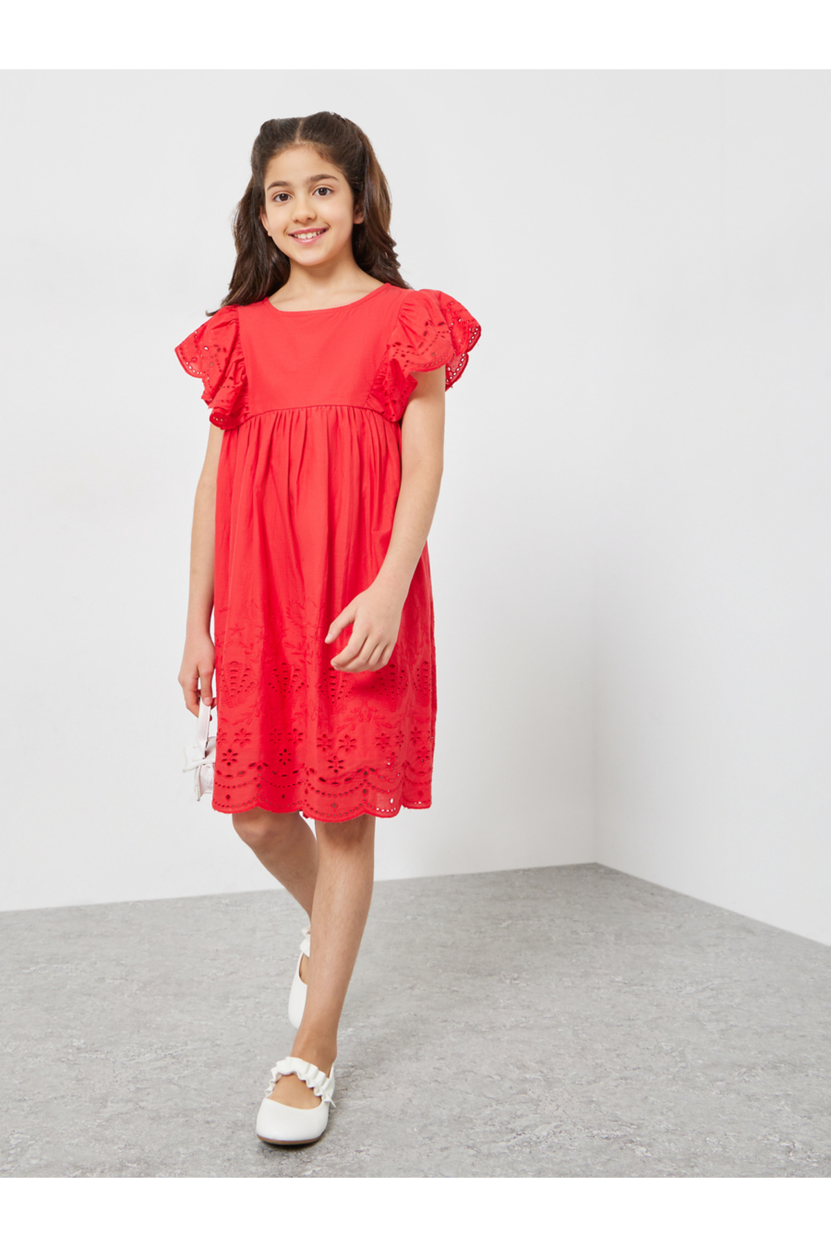 Styli Girls Red Schiffli A-Line Mini Dress