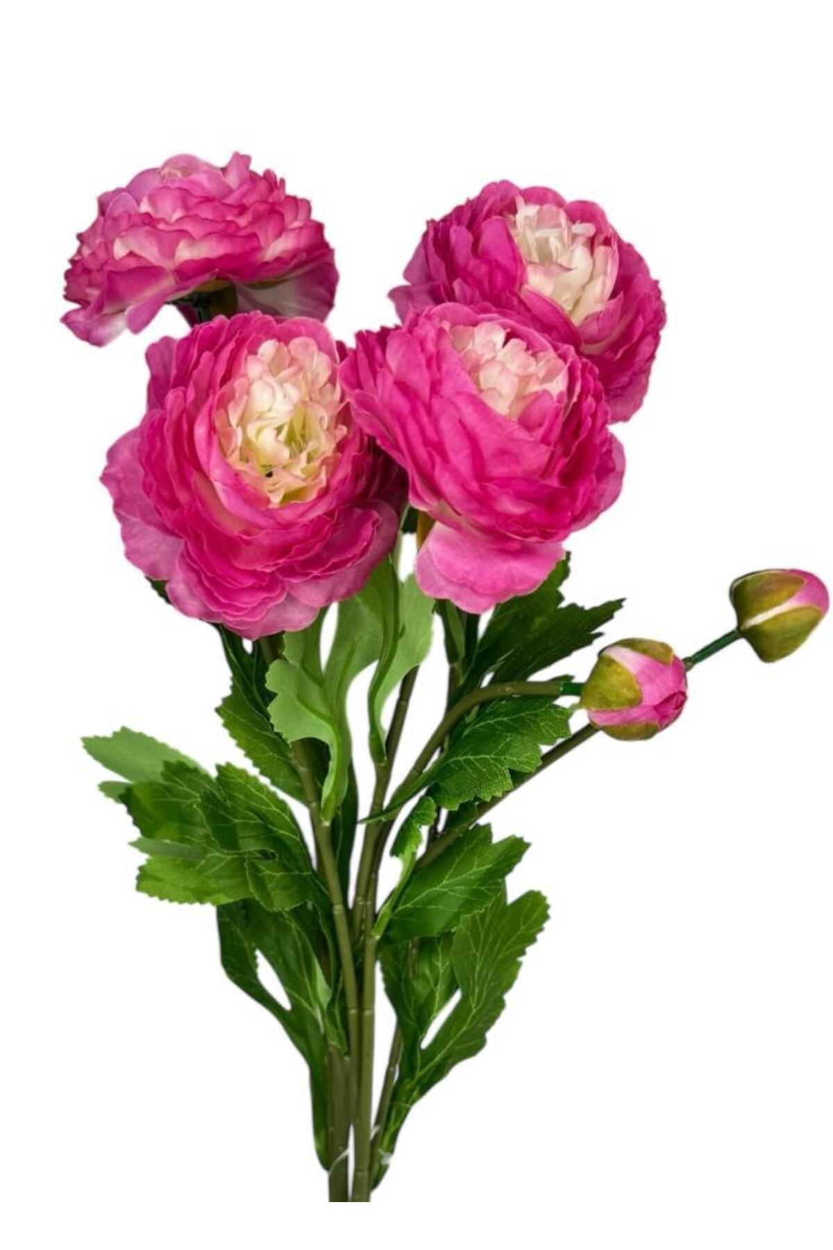 Artificial Flower Peony Flower Fuchsia Color 2 Flowers 1 Bud 50cm