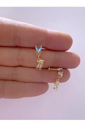 Arescollection sallanan ayıcık arkası düz önden takmalı helix kıkırdak tragus...