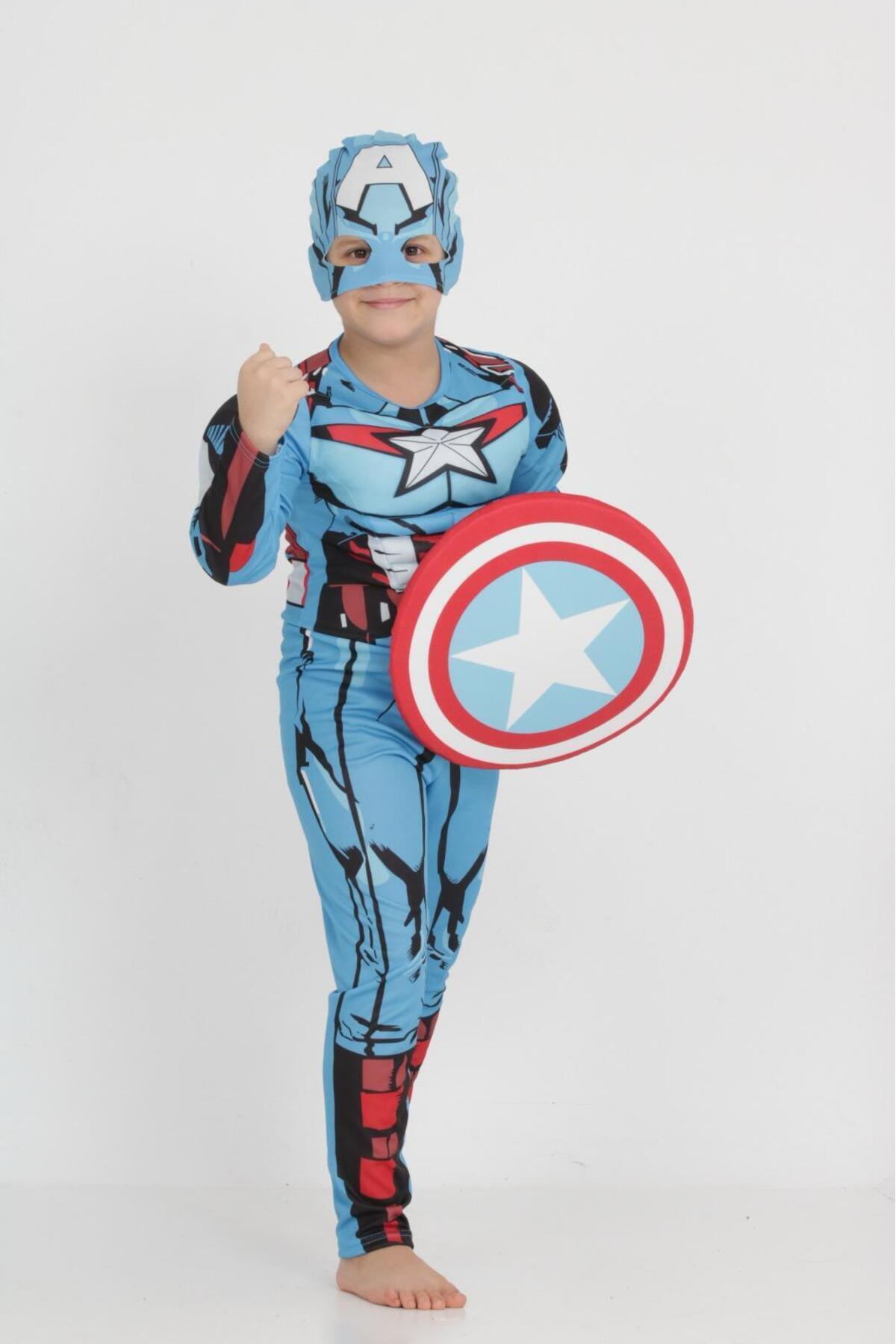 Genel Markalar Çocuk Kaslı Kalkanlı Kaptan Amerika Kostümü Çocuk Kaslı Kaptan Amerika Kıyafeti