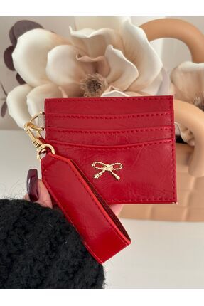 Laletto Kadın Fiyonk Detaylı Anahtarlıklı Parlak Suni Deri Kartlık