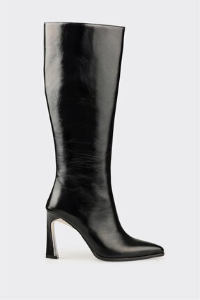 Elle Siyah Deri Kadın Çizme