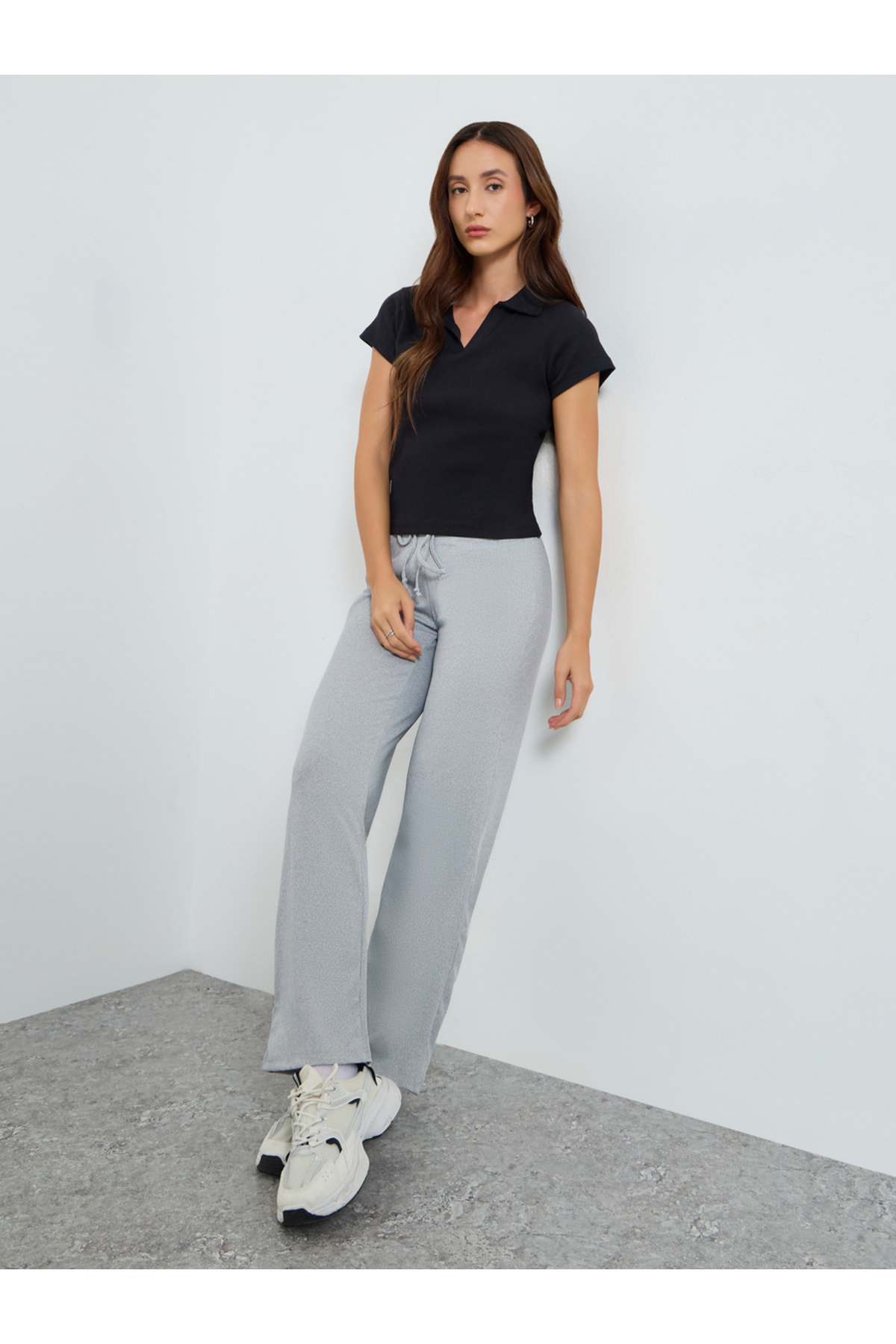 Take Two By Styli Women Solid Straight Leg Knitted Pants