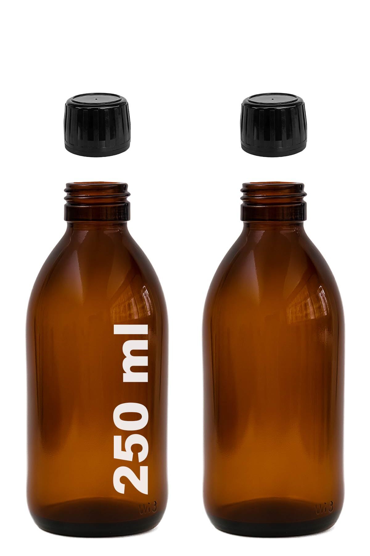 250 ml Round Pharmaceutical Syrup Bottle 250 Cc Amber Brown Glass Bottle with Locked Black Lid 2 pcs