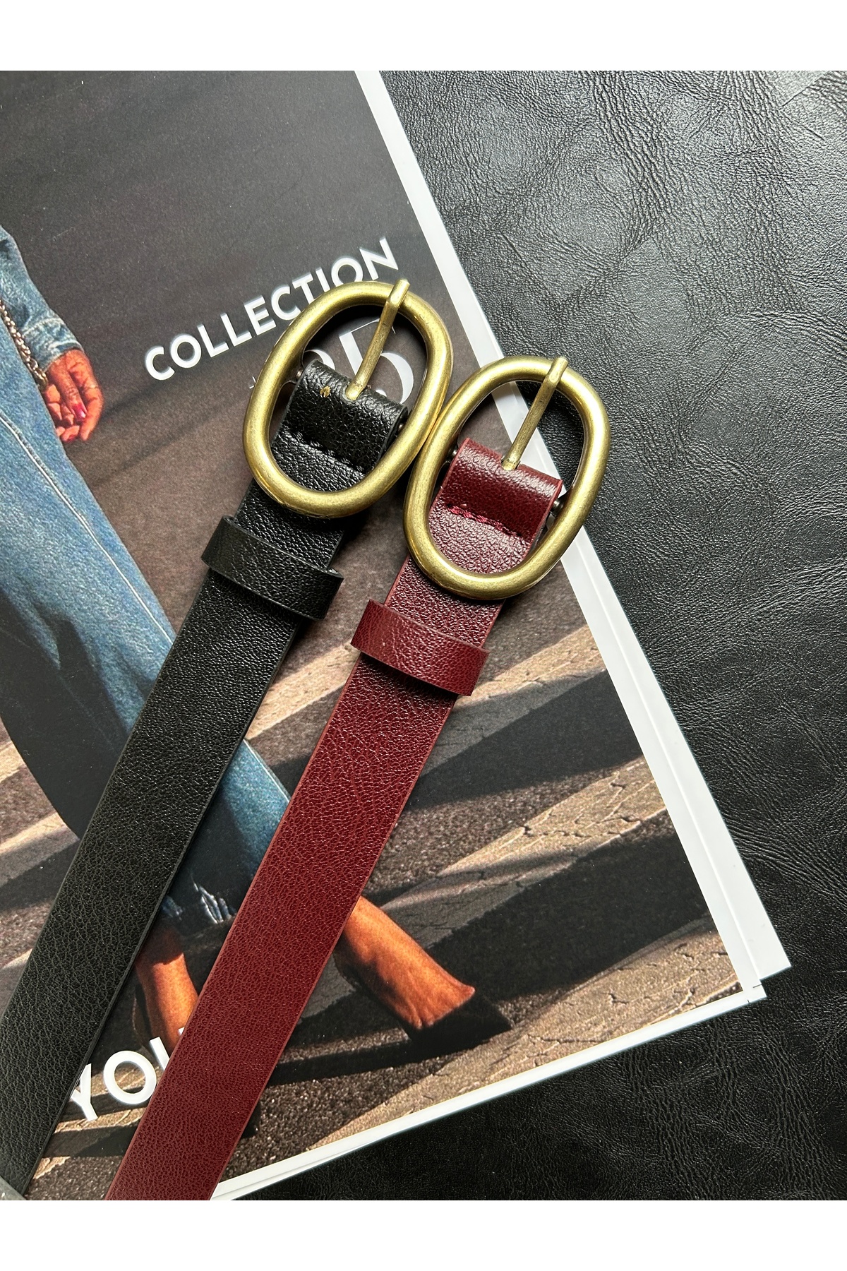 2pcs Desire Ring Pattern Faux Leather Women Antique Antique Antique Buckle Jacket Belt Dress Pants Belt