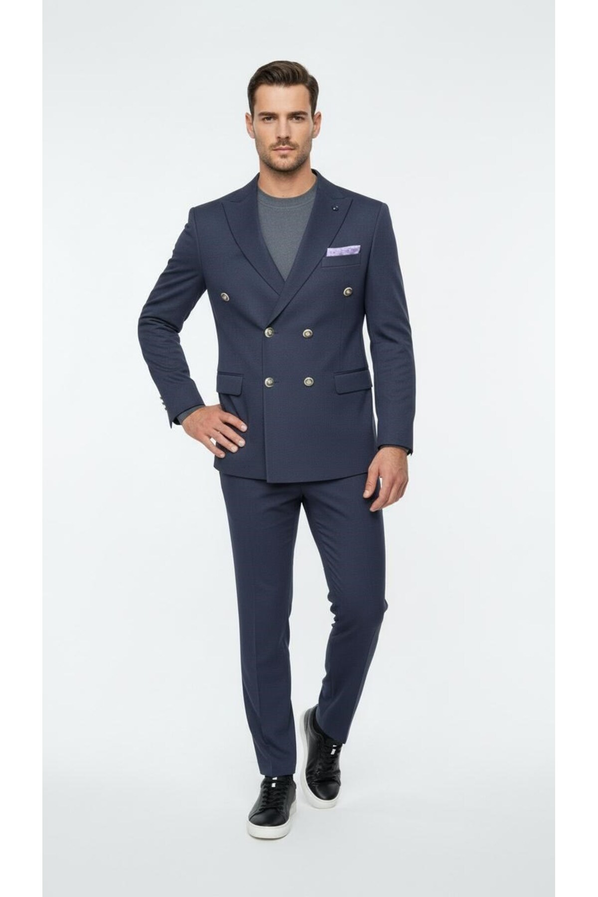 Plus Scorpion Erkek Kruvaze Gold Düğmeli Dokulu Likralı Kumaş Blazer Ceket, Modern Kesim Şık Tasarım görsel 4