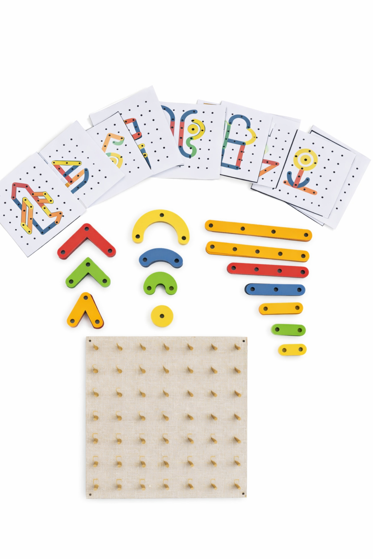 Edu&Hobby Montessori Eğitici Ahşap Geoboard Oyuncak-Zeka ve Dikkat Oyunu-18 Görev Kartlı-3+ Yaş fotoğrafı 2 (önizleme)