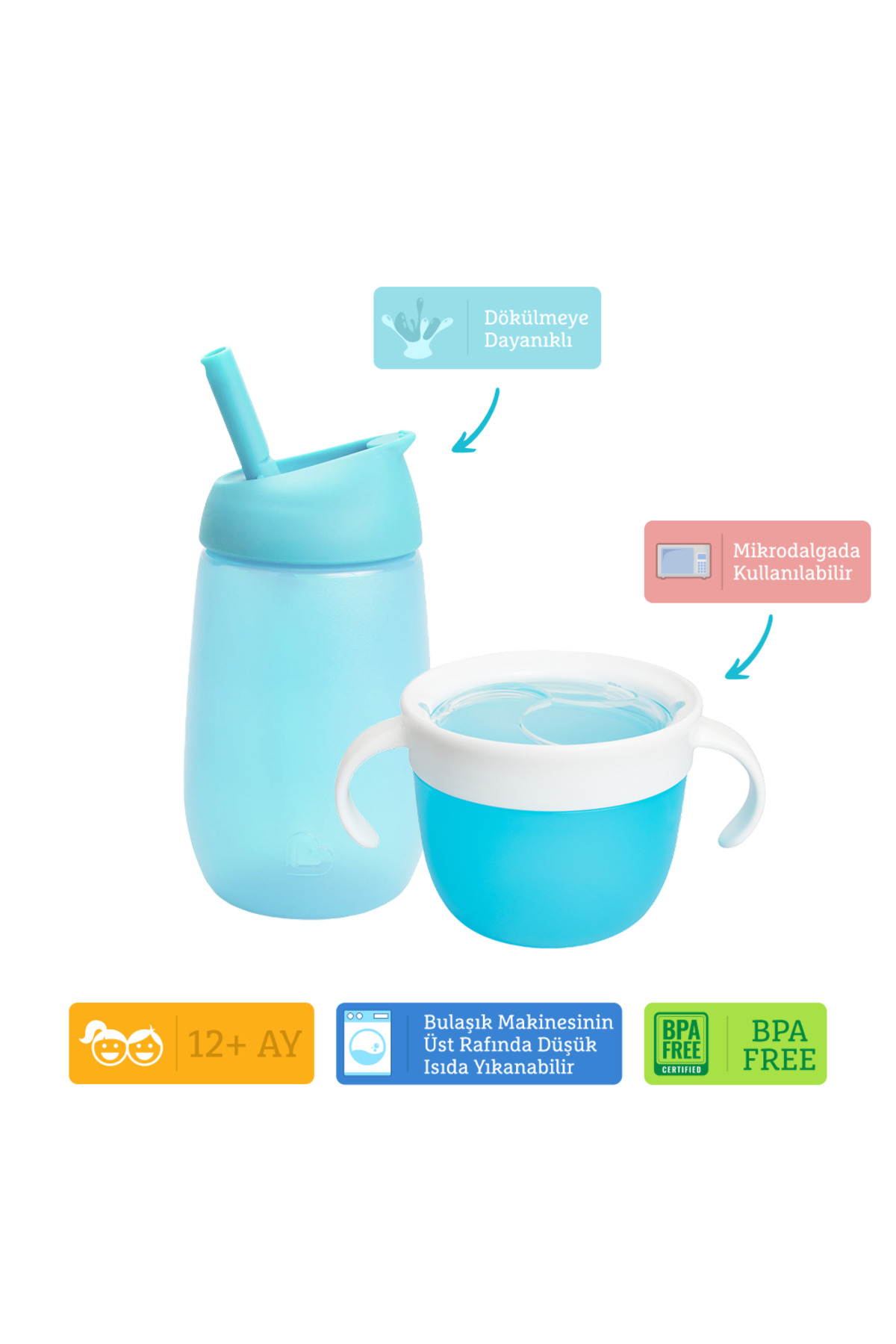 Munchkin Dökülmez Atıştırmalık Kabı +Simple Clean Pipetli Alıştırma Bardağı Mavi Set(12 Ay+) fotoğrafı 4 (önizleme)