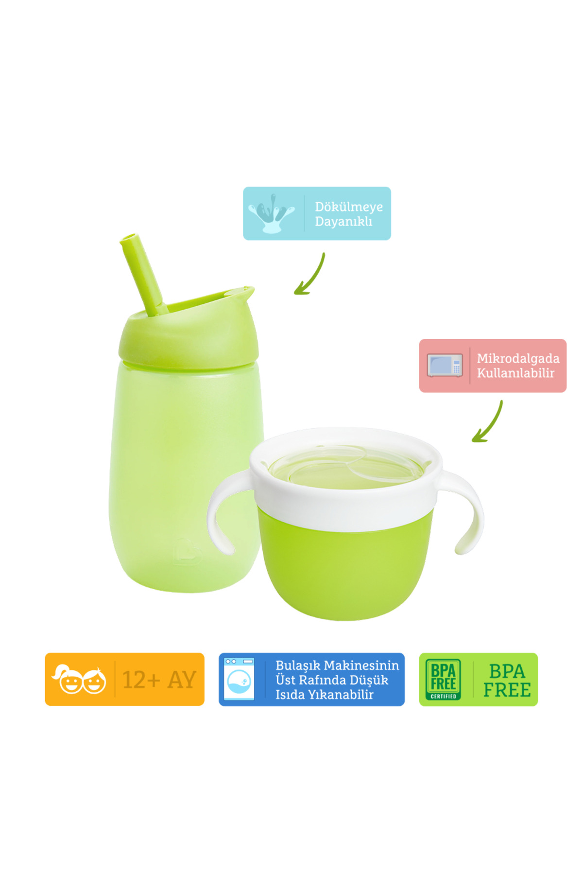 Munchkin Dökülmez Atıştırmalık Kabı +Simple Clean Pipetli Alıştırma Bardağı Yeşil Set(12 Ay+) fotoğrafı 4 (önizleme)
