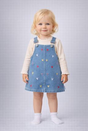 dinamik çocuk Kız Bebek Badili Küçük Kalp Nakışlı Salopet Jile 2li Takım Bayr...