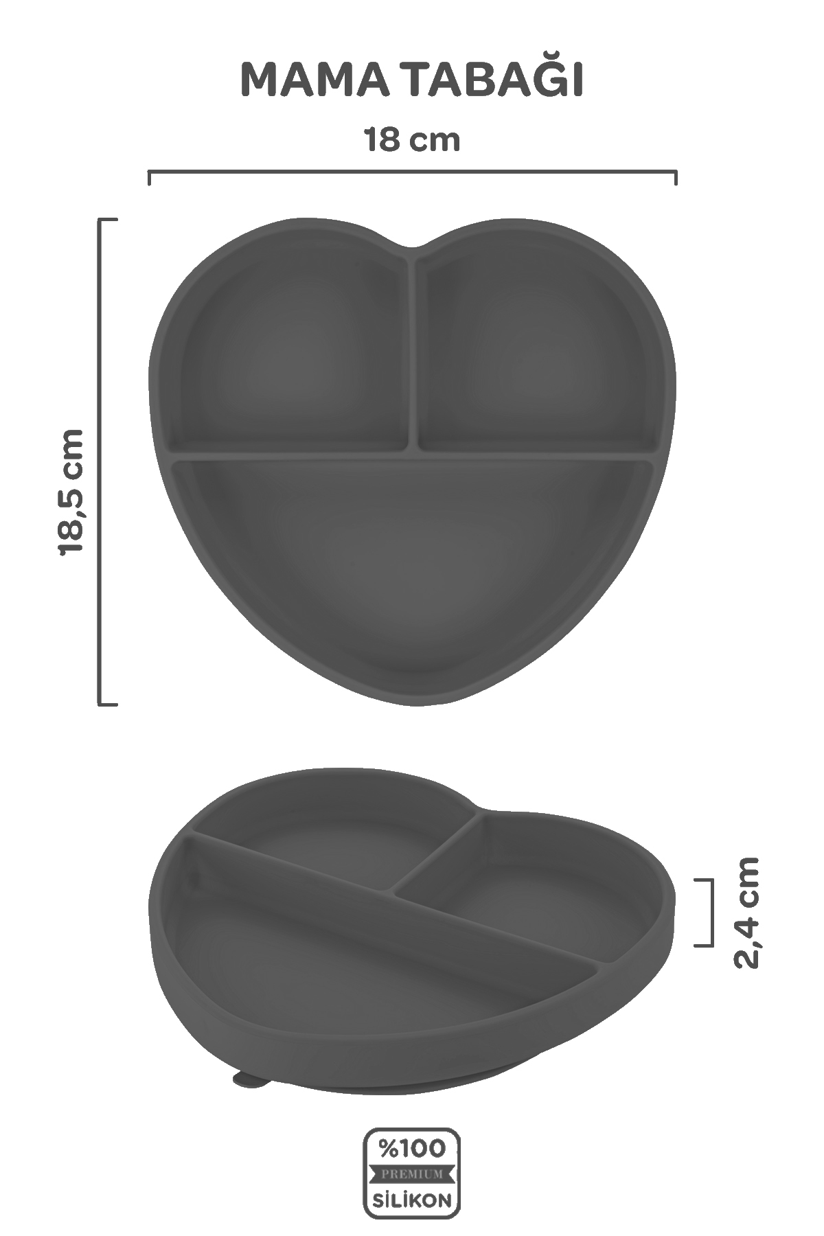 Moki Vakumlu Silikon Mama Tabağı Platinium Gri fotoğrafı 2 (önizleme)