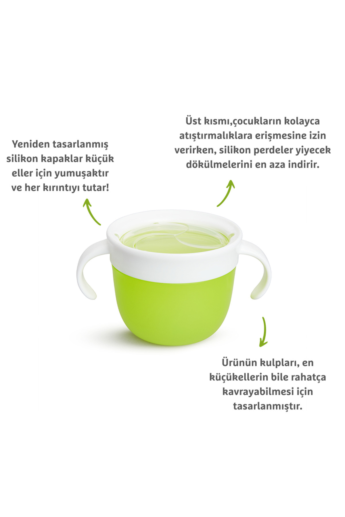 Munchkin Dökülmez Atıştırmalık Kabı +Simple Clean Pipetli Alıştırma Bardağı Yeşil Set(12 Ay+) fotoğrafı 3 (önizleme)