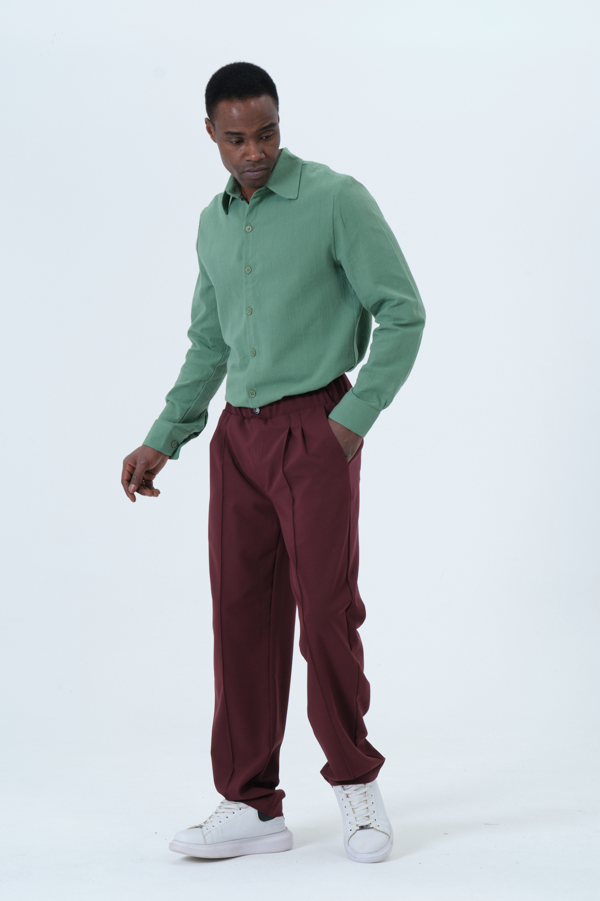 RELAXL Battal Boy Yalancı Düğmeli Pileli Çizgili Bordo Baggy Pantolon görsel 6
