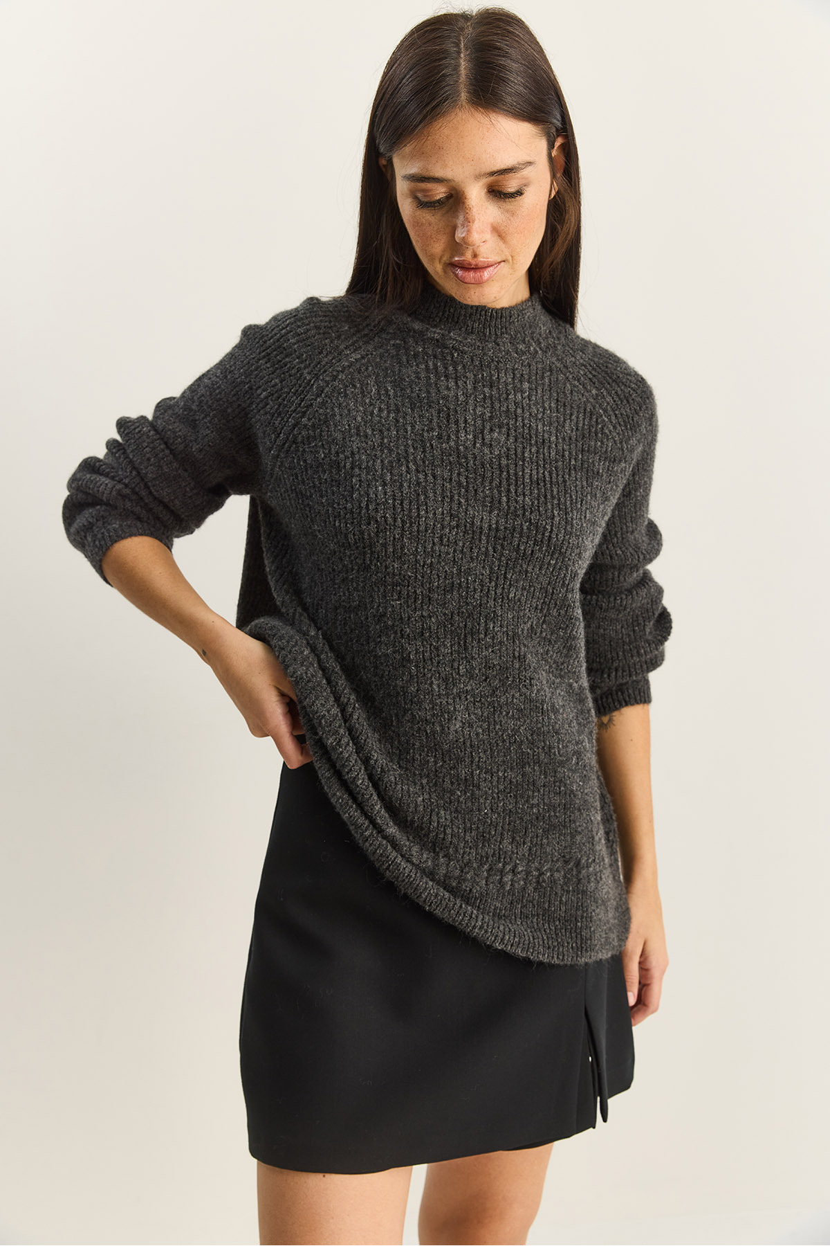 Women's Crew Neck Raglan Sleeve Knit Pattern Soft Textured Knitwear Sweater 20251108