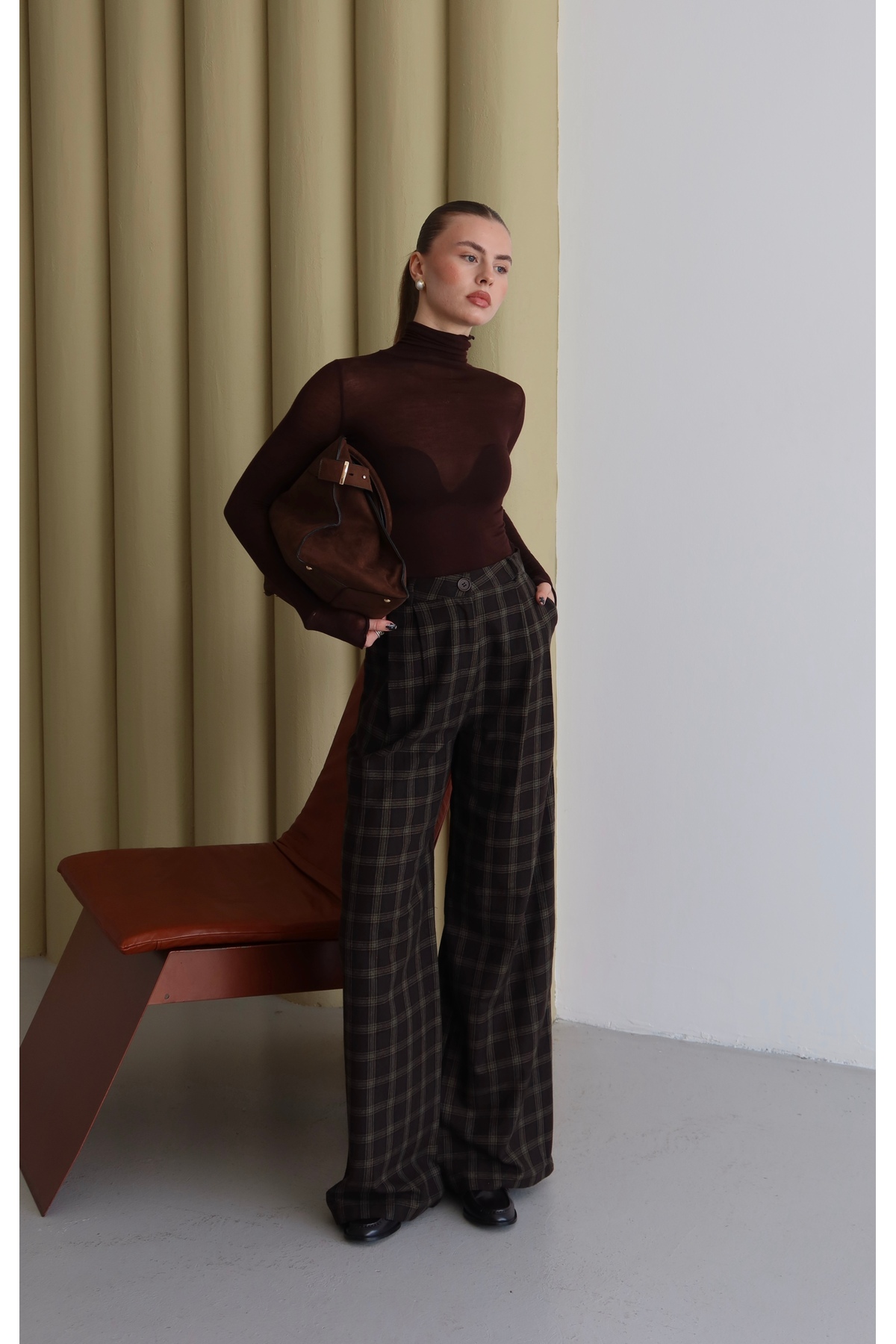 By ÖTE  Premium ekose palazzo pantolon