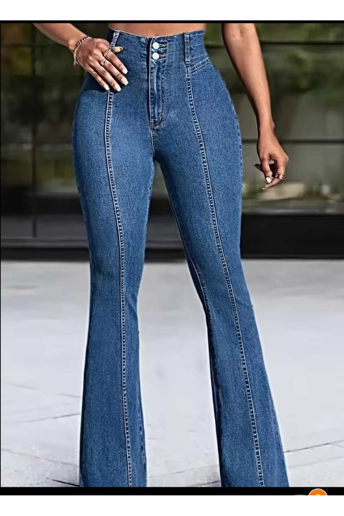 Semesia  Yüksekbel Likralı Ispanyol Paça Jeans - Görsel 3