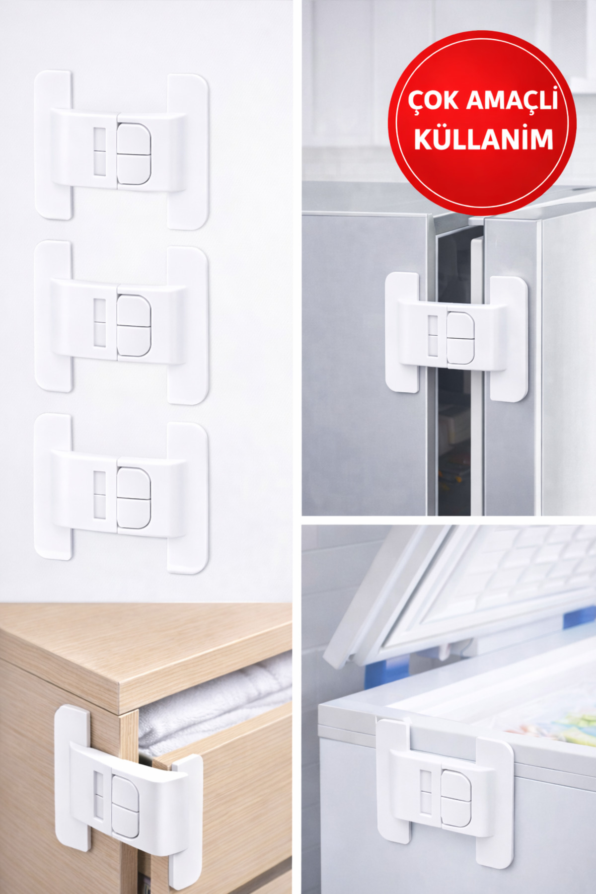 TOYFEST 4’lü Çocuk Güvenlik Kilidi | Buzdolabı Dolap Çekmece Kapak Kilidi Çift Butonlu fotoğrafı 4 (önizleme)