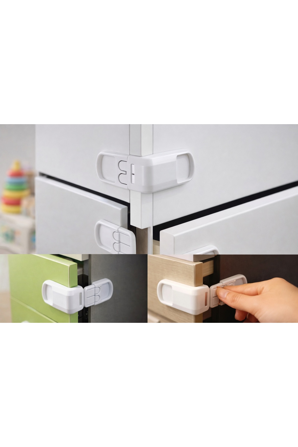 poswicon 2 adet Çocuk Dolap Çekmece Emniyet Kilidi Bebek Güvenlik Kilidi Seti Güçlü Yapışkan, İz Bırakmaz fotoğrafı 7 (önizleme)
