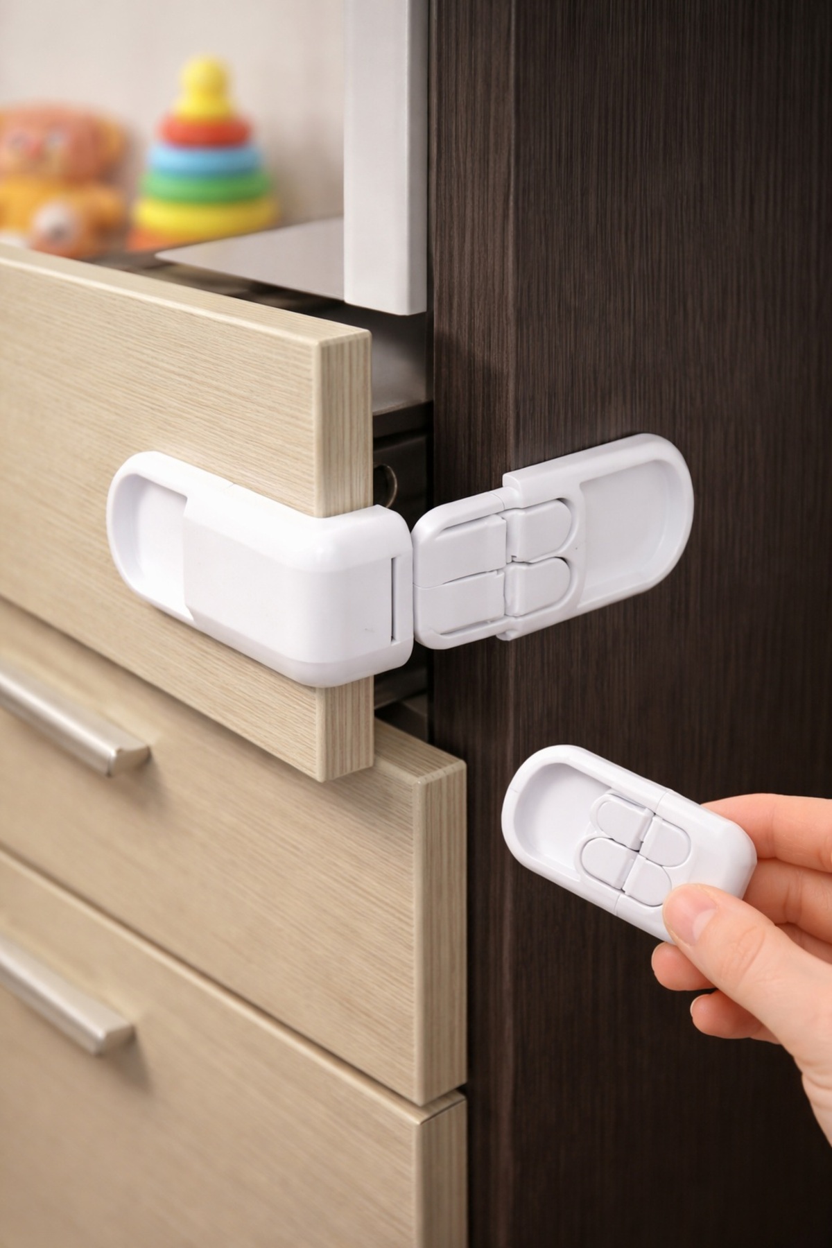 poswicon 2 adet Çocuk Güvenlik Kilidi – Dolap & Çekmece Kilidi | Bebek Çocuk Kilidi (Yapıştırmalı, Delme Yok) fotoğrafı 5 (önizleme)