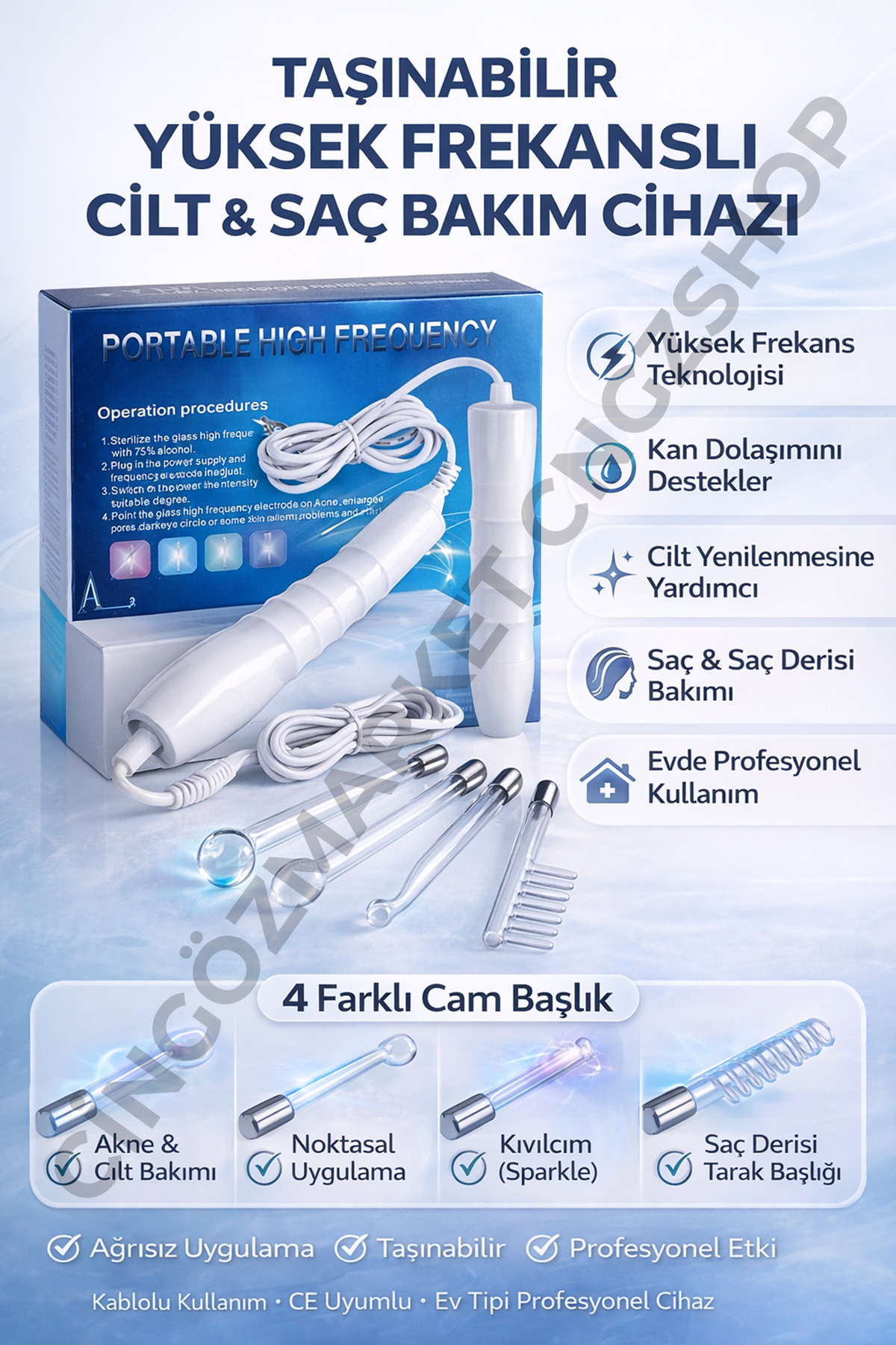 CNGZSHOP Taşınabilir Yüksek Frekanslı Cilt Bakım Cihazı Profesyonel Yüz ve Saç Bakım Aleti — رنگارنگ TaşınabilirYüksek