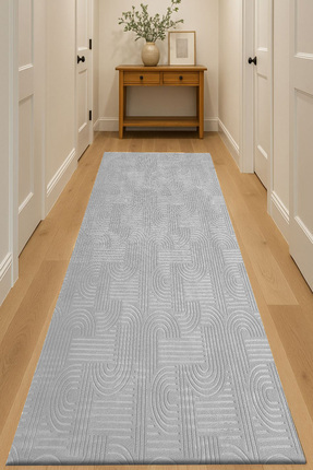 Raschel Carpet Bohem Açık Gri Emboss Premium Seri Kaymaz Taban Jel Taban Halı...