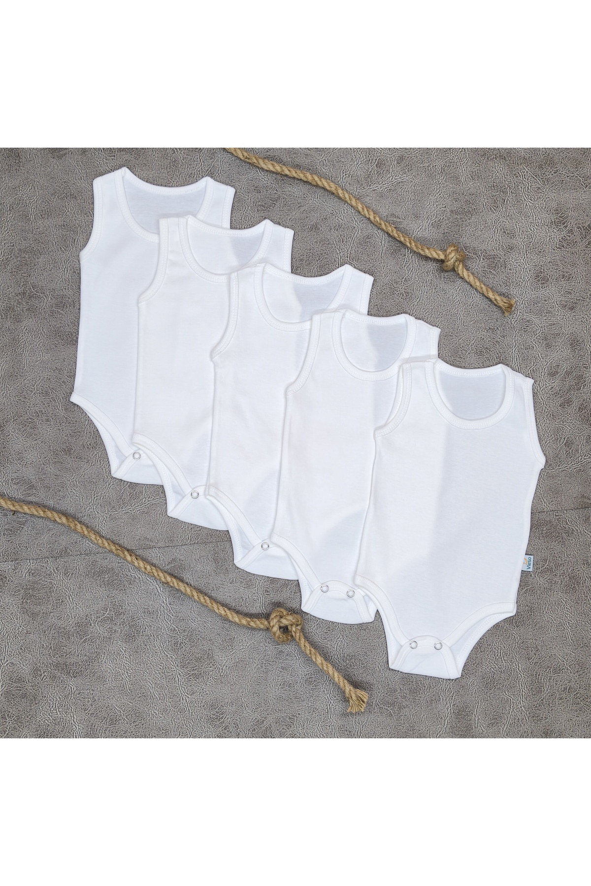 vieso 5'li % 100 Organik Pamuklu Kız Erkek Çıtçıtlı Bebek Body Zıbın Atlet fotoğrafı 2 (önizleme)