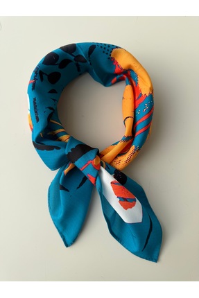 who knows ¿ Mavi Desenli Fular Bandana 50x50cm Kadın Giyim Aksesuar