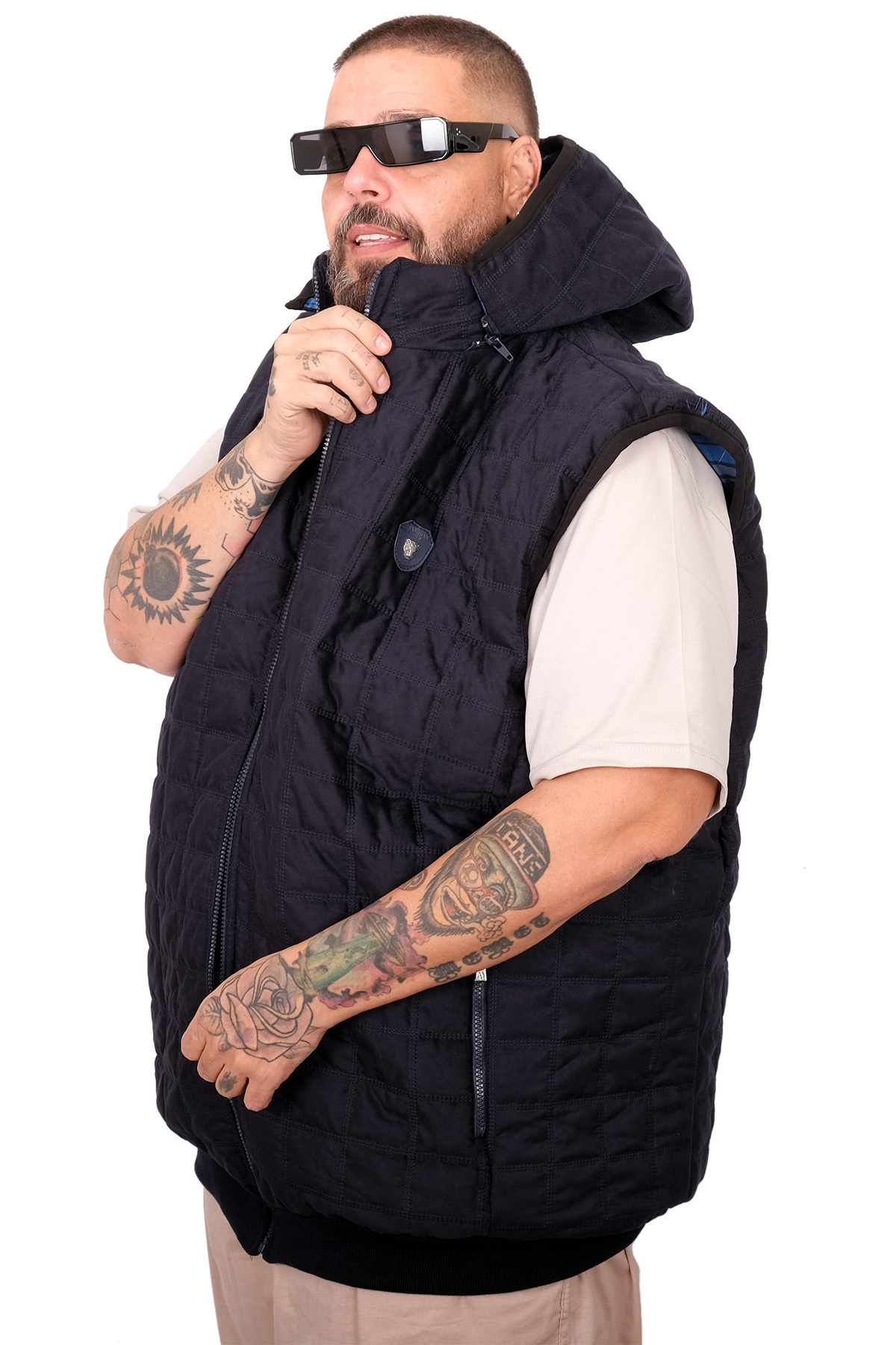 ModeXL Mode XL Battal Beden Erkek Kapitone Yelek U25717 lacivert süet görsel 2