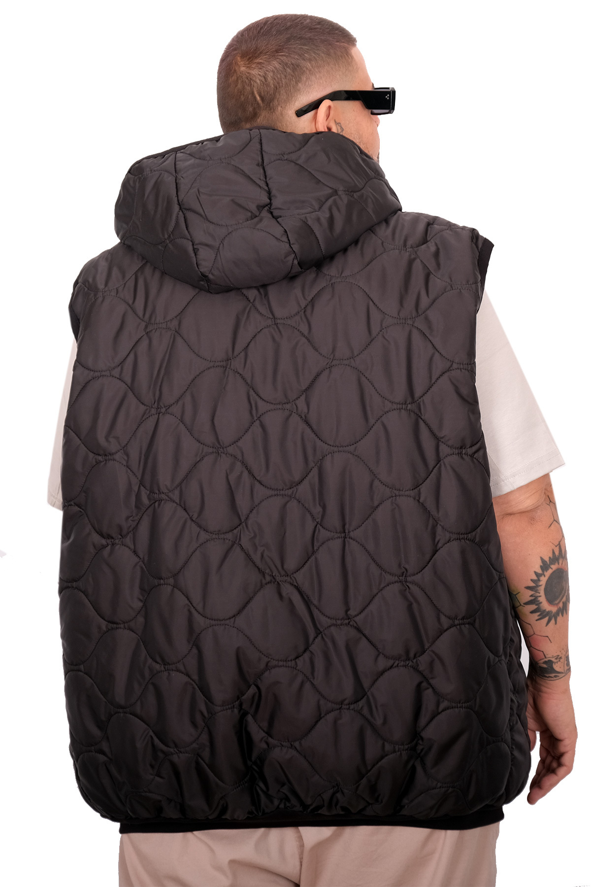 ModeXL Mode XL Büyük Beden Kapitone Yelek U25719 sıyah rugan görsel 4