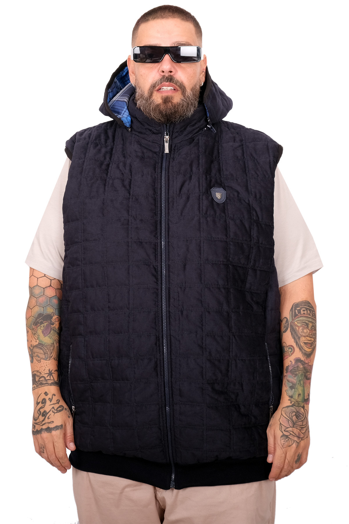 ModeXL Mode XL Battal Beden Erkek Kapitone Yelek U25717 lacivert süet