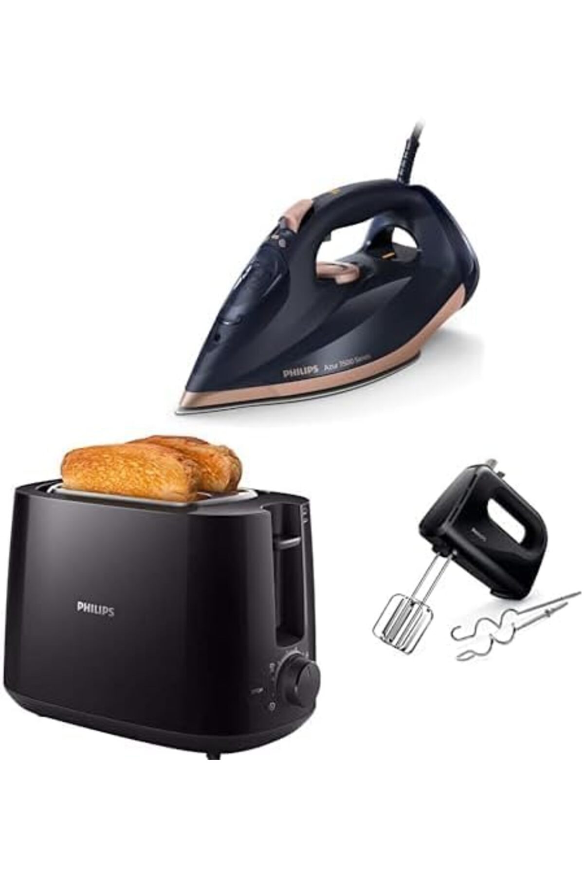 Yıldızan lvn Versuni Azur DST7510/80 Buharlı Ütü 7500 Serisi (3200W) + HD2581/90 Ekmek Kızartma Makinesi (Siy