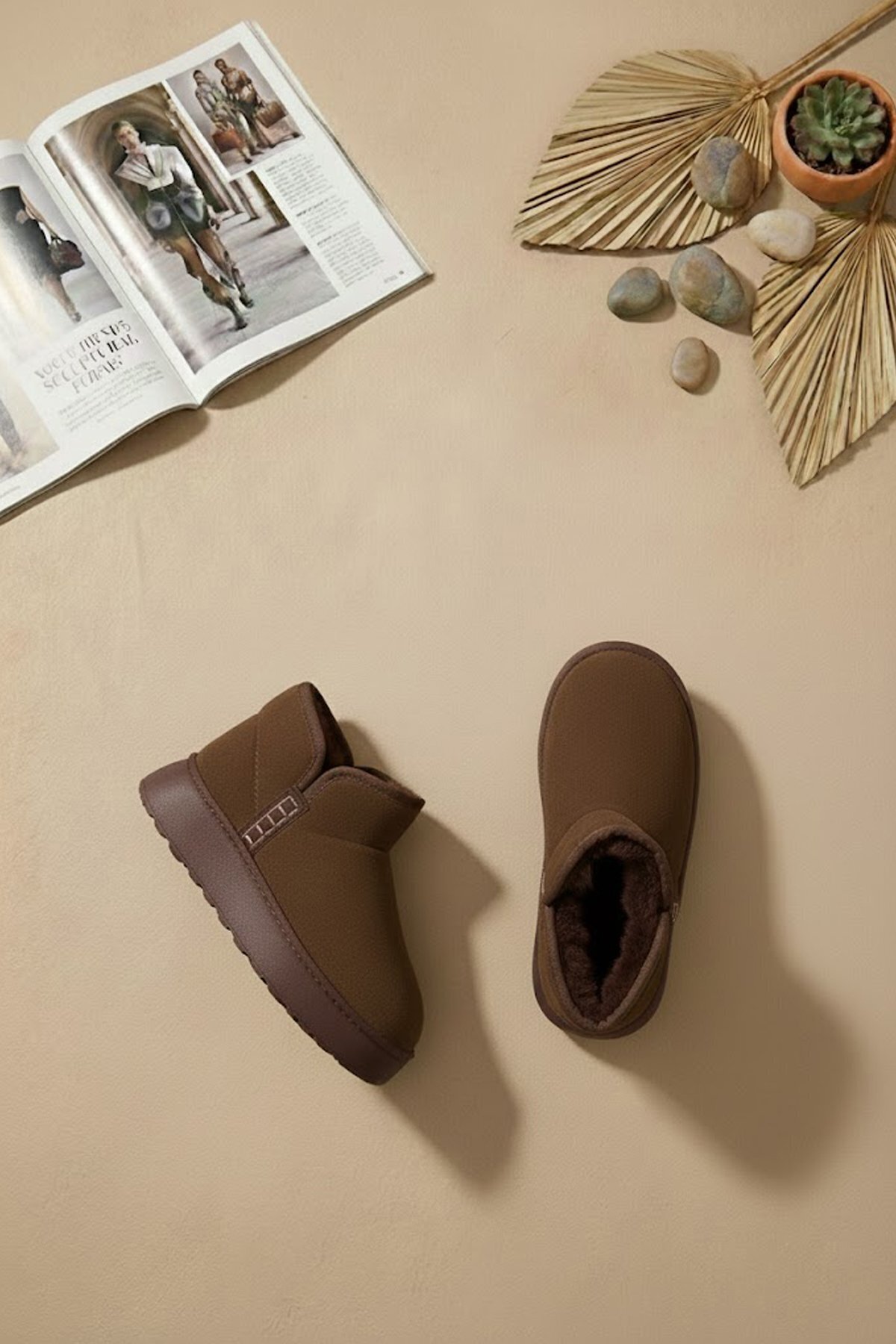 Ayakkabı Fuarı Elit OZRPT501 Kadın Süet Düz Bot Kahverengi