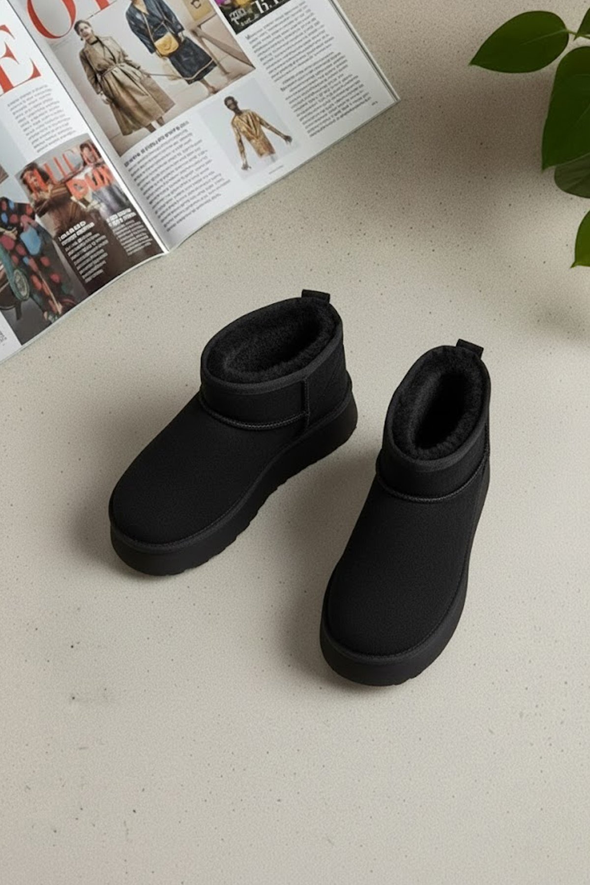 Ayakkabı Fuarı Elit ASPSY01C Kadın Kürklü Süet Düz Bot Siyah