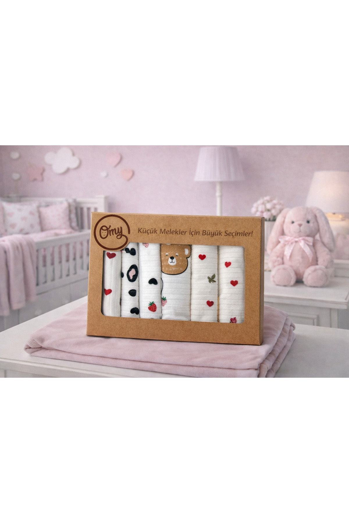 OMY 7'Lİ BEBEK AĞIZ SİLME MENDİLİ KUTULU HEDİYELİK DESENLİ