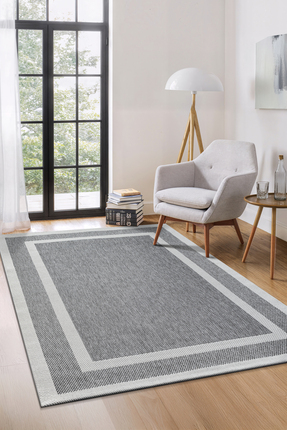 Colore Home Sisal Plus Krem Bordürlü Halı Gri Sisal Kaymaz Taban Kilim