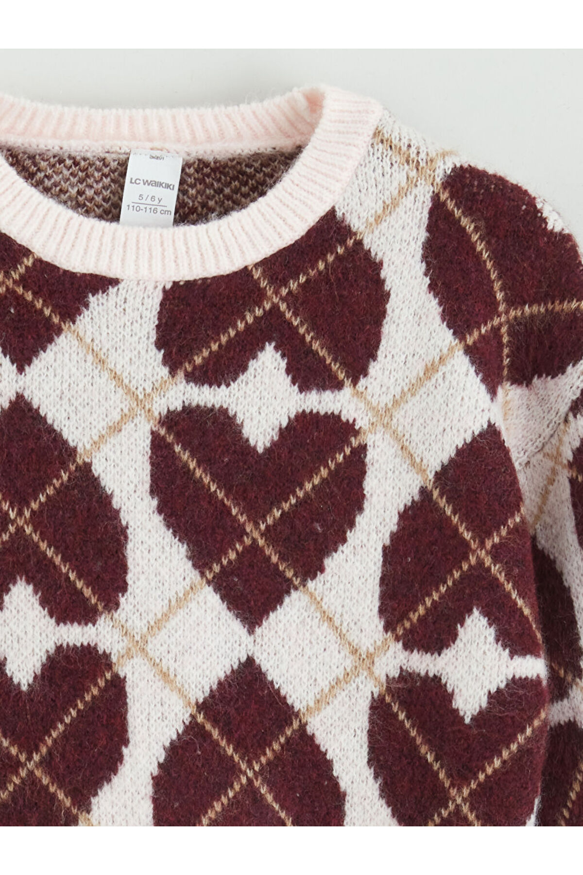 LC Waikiki Pembe Kalp ve Baklava Desenli Kız Çocuk Triko Kazak fotoğrafı 2 (önizleme)