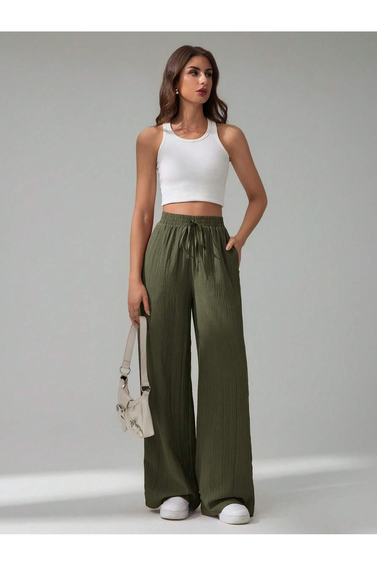 SPORTİVEA GENİŞ PAÇA LASTİK BEL ŞIK KONFOR PALAZZO KADIN PANTOLON