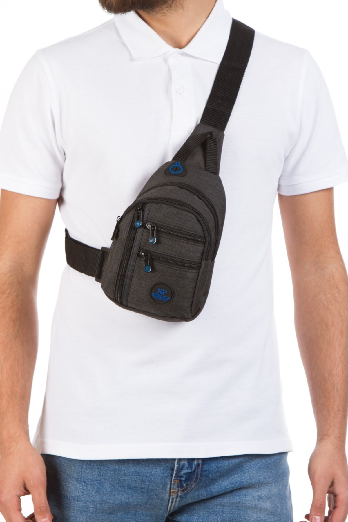 NEWISH POLO ACCESSORIES  Unısex Keten Telefon Bölmeli ve 5 fermuarlı Bel Ve Çapraz Omuz Çanta Göğüs Seyahet Günlük Bodybag - Görsel 5