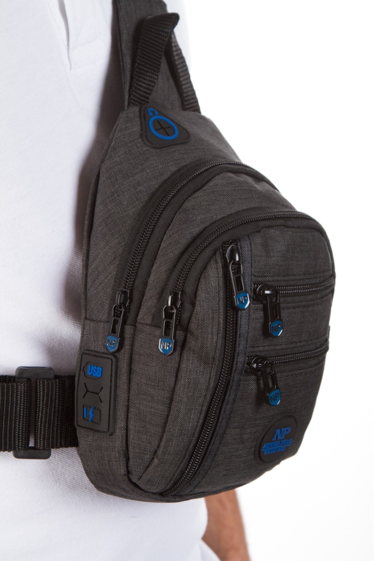 NEWISH POLO ACCESSORIES  Unısex Keten Telefon Bölmeli ve 5 fermuarlı Bel Ve Çapraz Omuz Çanta Göğüs Seyahet Günlük Bodybag - Görsel 7