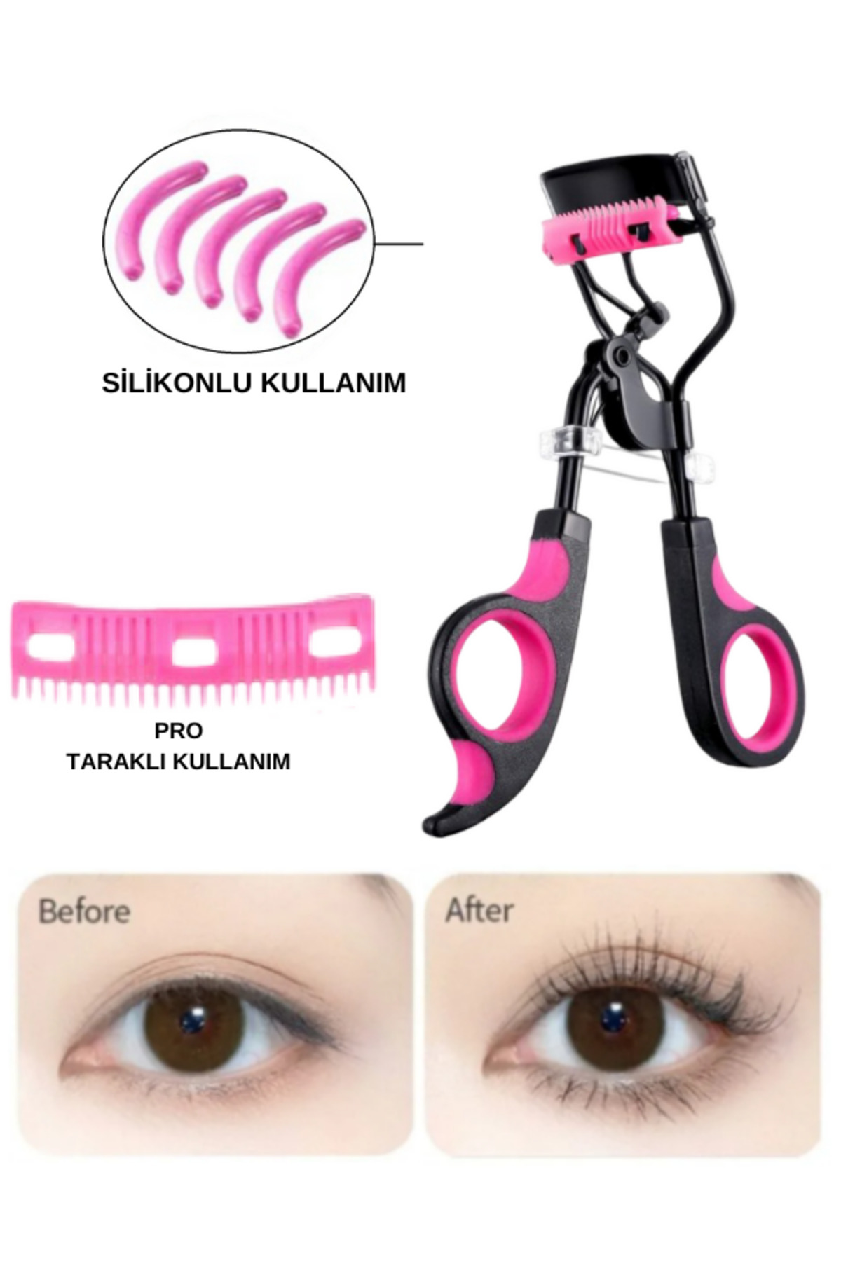 Kirpik Kıvırıcı & Kirpik Makası Pro Eyelash Curler Makyaj Maskara Rimel Eyeliner Uyumlu Kirpik Kıvırıcı Doğal Görün — صورتی ProPinkKıvırıcı — تصویر 4 از 6