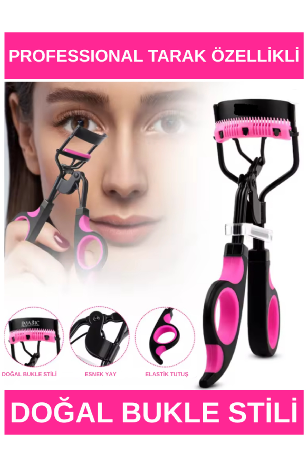 Kirpik Kıvırıcı & Kirpik Makası Pro Eyelash Curler Makyaj Maskara Rimel Eyeliner Uyumlu Kirpik Kıvırıcı Doğal Görün — صورتی ProPinkKıvırıcı — تصویر 2 از 6