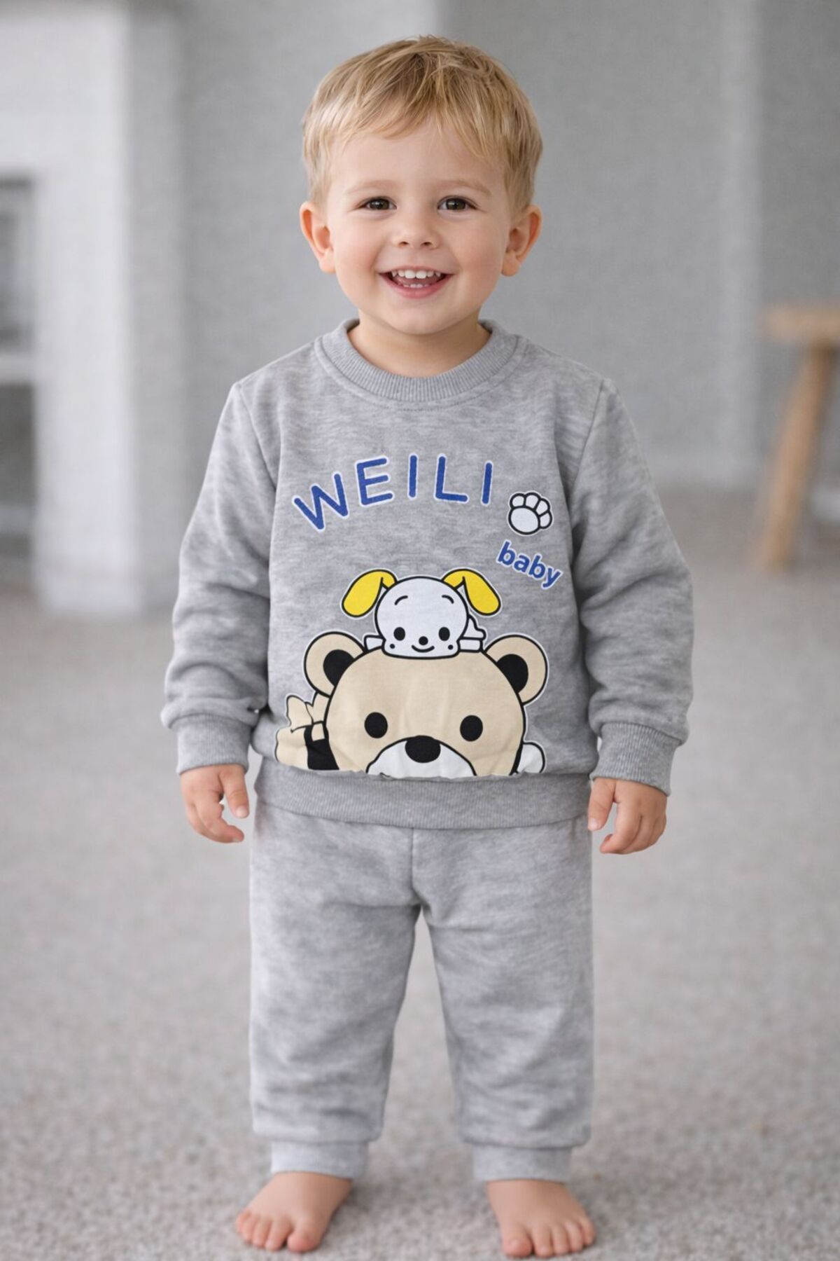 ROYAL Babywear Erkek Bebek & Çoçuk Uzun Kollu Sweatshirt-Baskılı Günlük Rahay Model fotoğrafı 2 (önizleme)