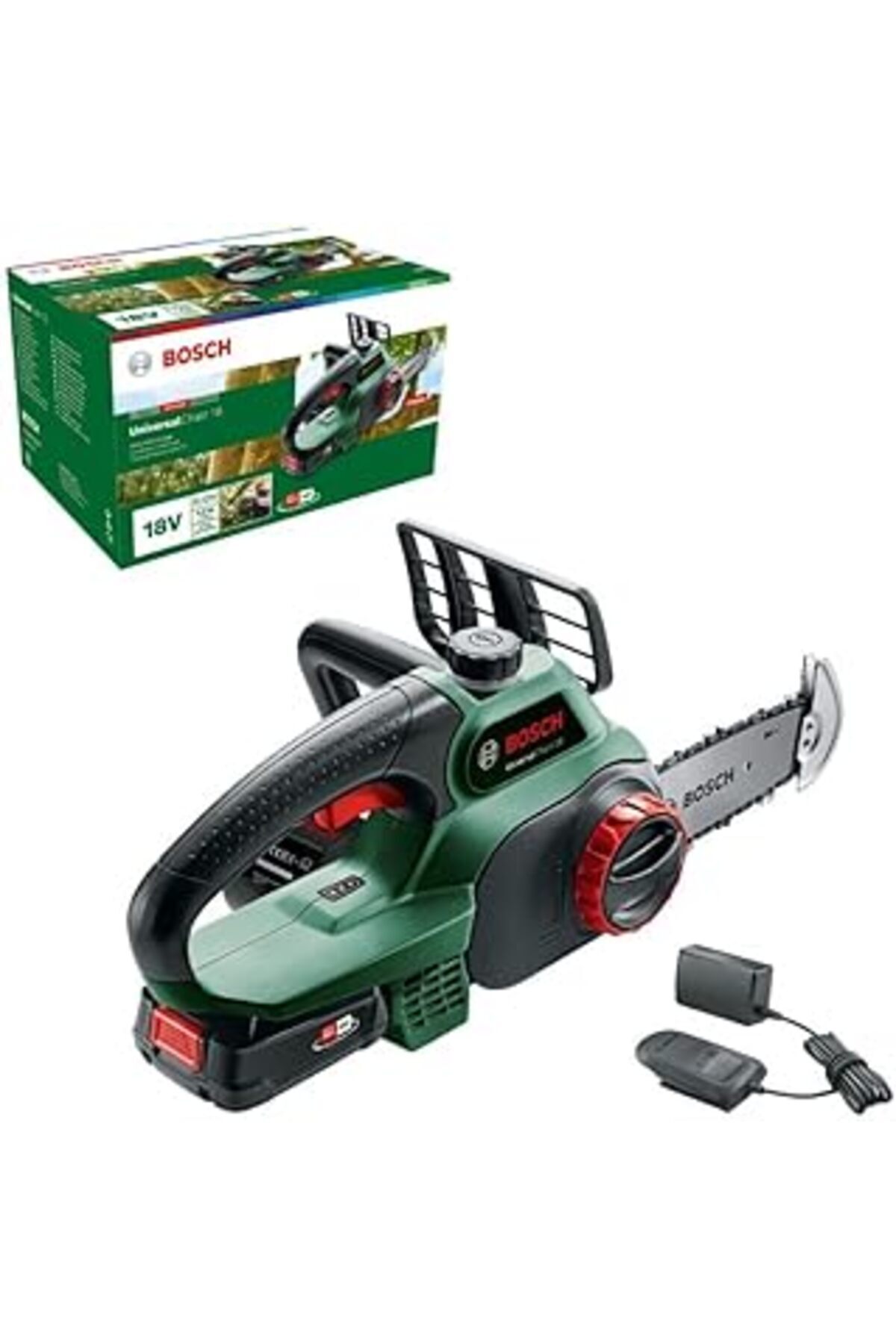 SanalAMCA Store Bosch Home And Garden Easychain 18 Akülü Zincirli Ağaç Kesme Makinesi, Yeşil, 18 V, 1 Akü, 20 Cm Pal