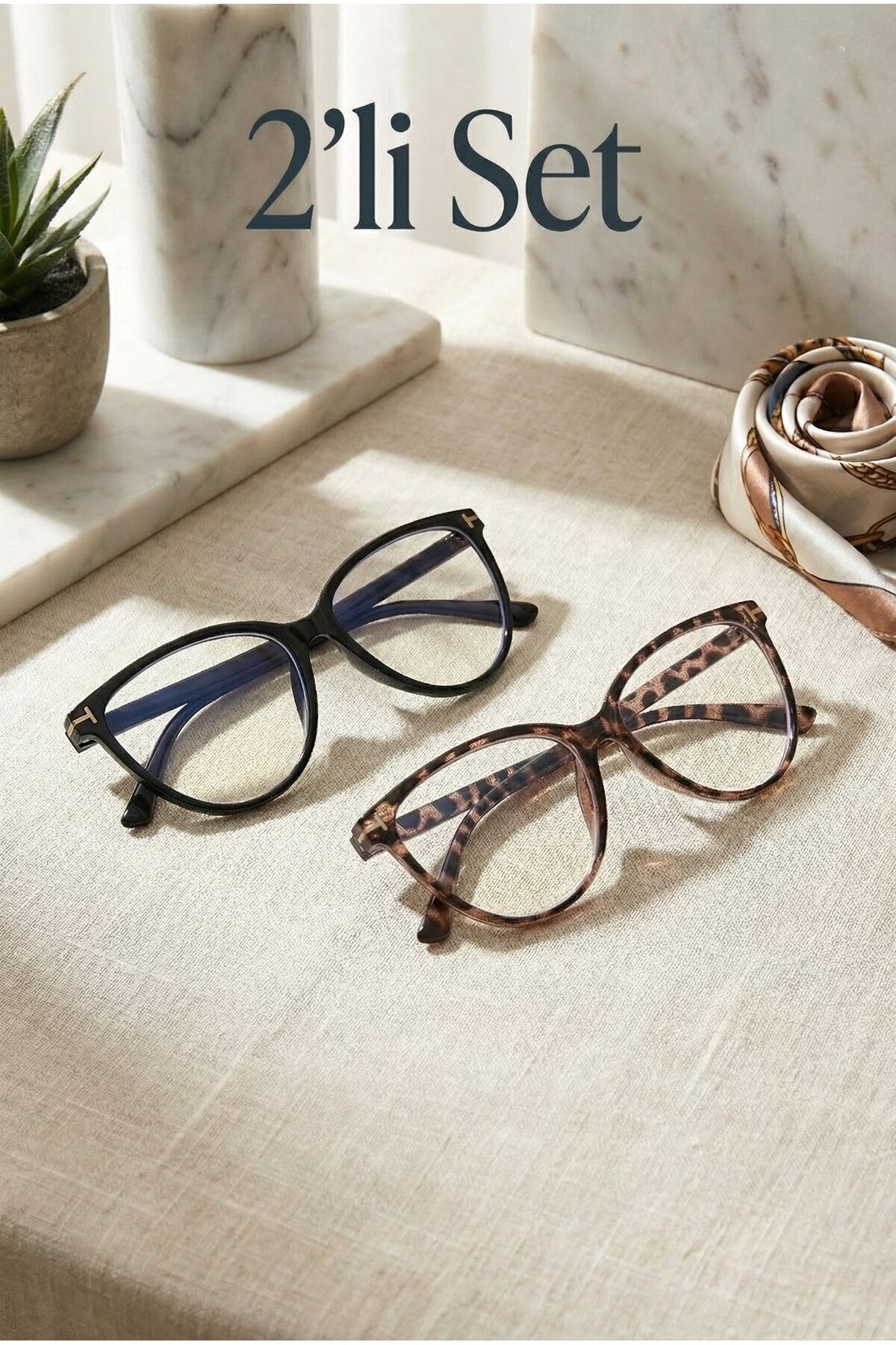 GlimmerGroove Kadın Gözlük 2’li Set – Mavi Işık Korumalı Siyah ve Leopar Çerçeveli Bilgisayar Gözlüğü