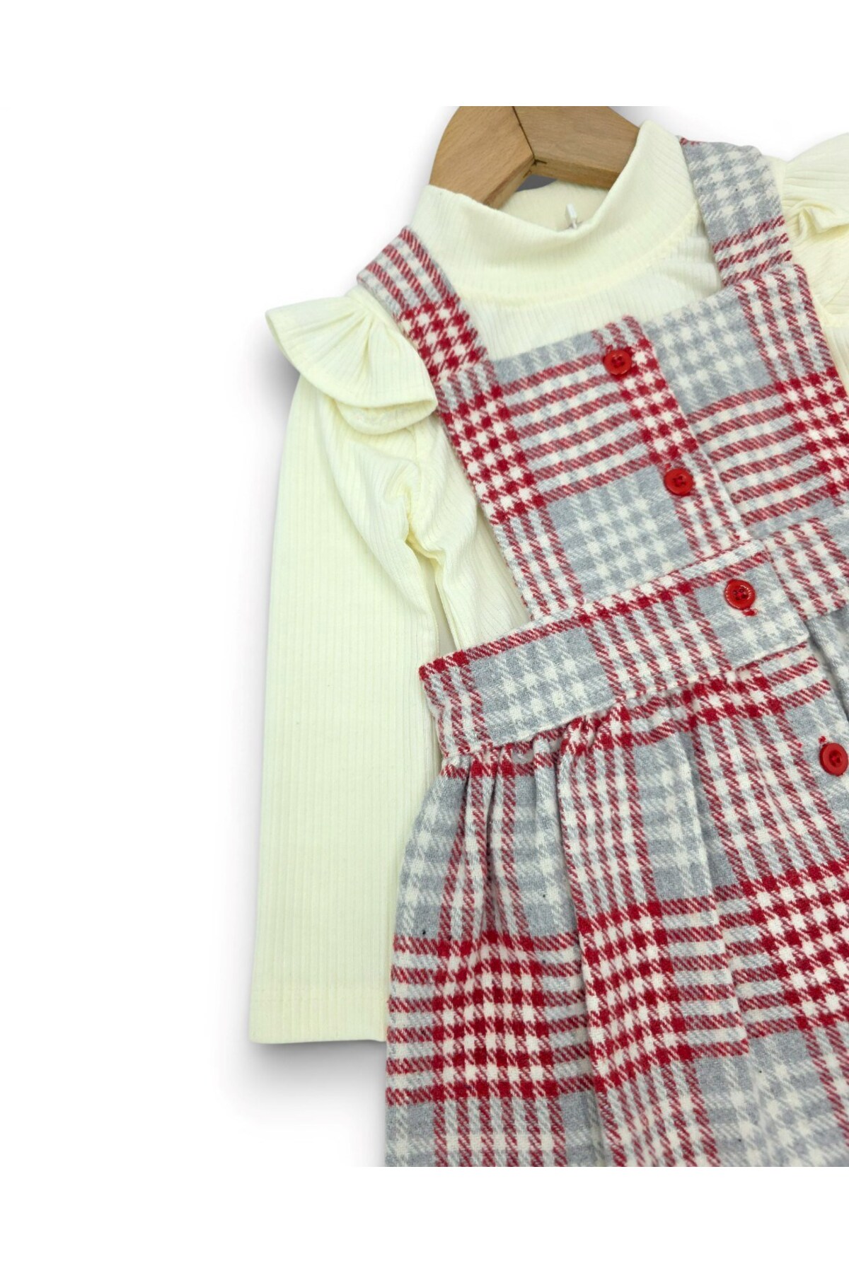 Ege Bebek Kız Çocuk Ekose Desenli 2-3-4-5-6 Yaş Salopet Elbise , Badili 2'li Şık Takım fotoğrafı 5 (önizleme)
